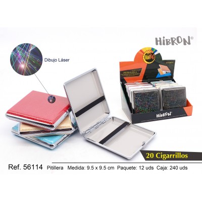 HIBRON, Estuche/Pitillera metalico para tabaco 20 cigarrillos, 56114,1x12