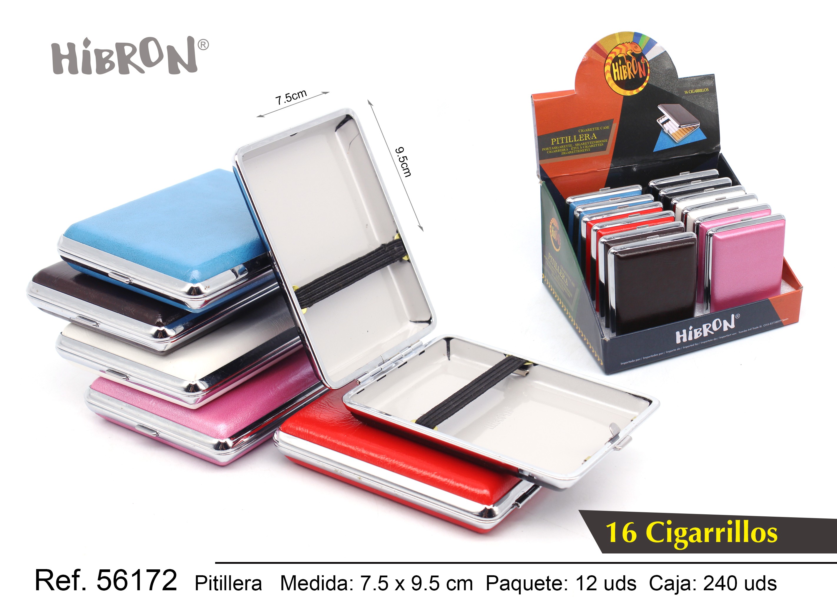 HIBRON, Estuche/Pitillera metalico para tabaco 12 cigarrillos