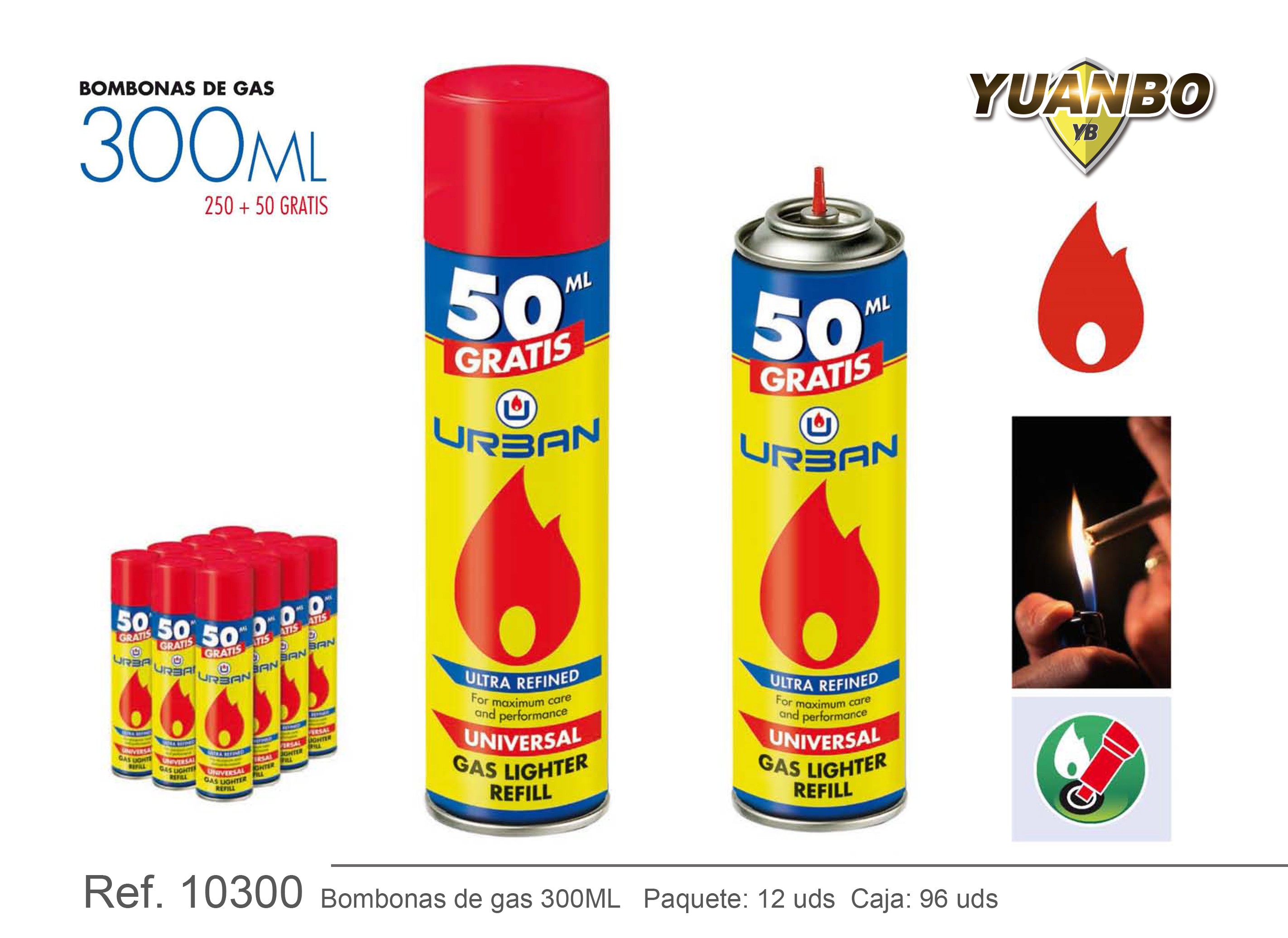 URBAN Bombona Recarga Gas encendedor 300ml 1X12Pcs 