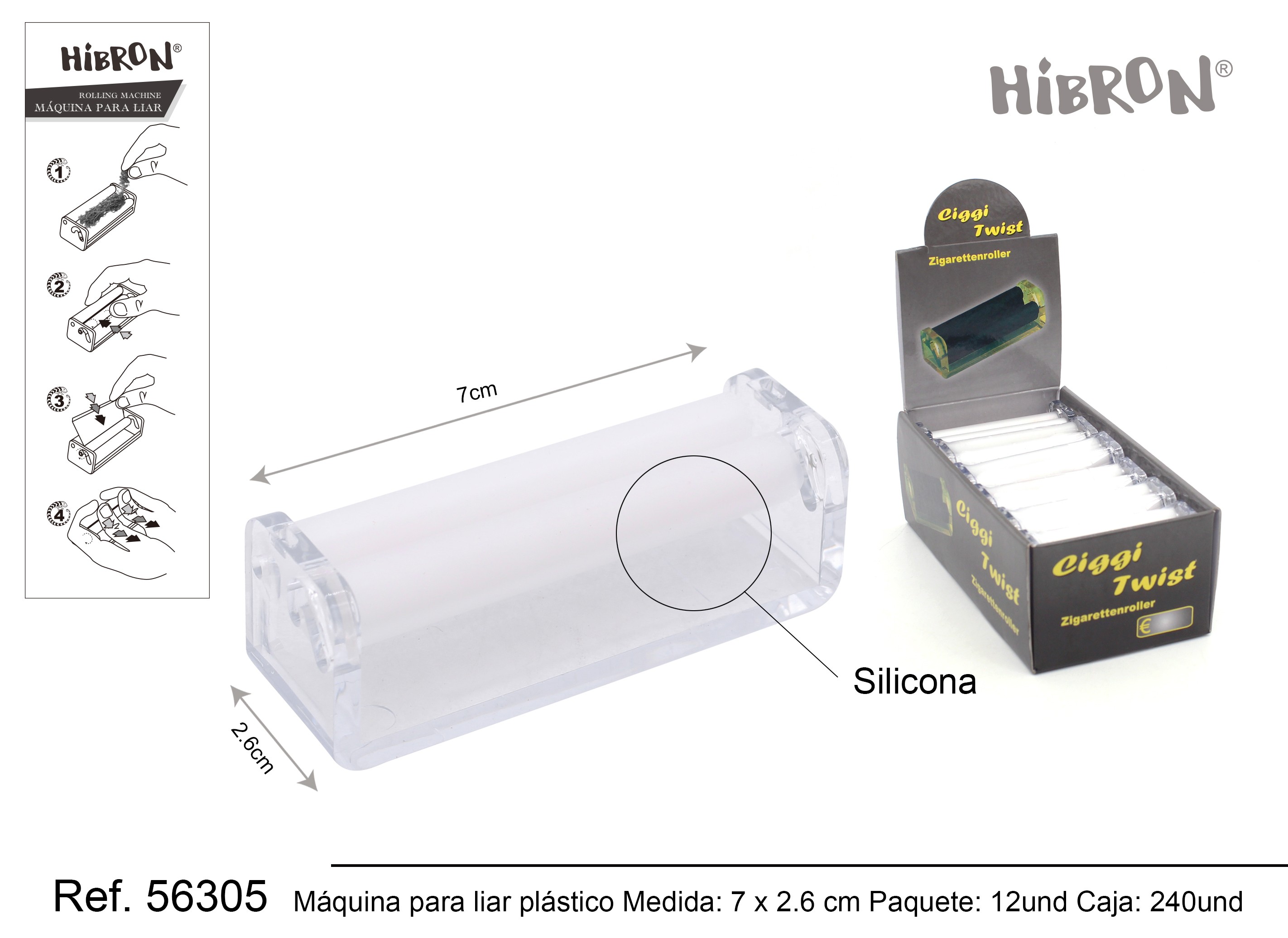 HIBRON, Maquina de liar con Estuche 70mm,56320,1x8 