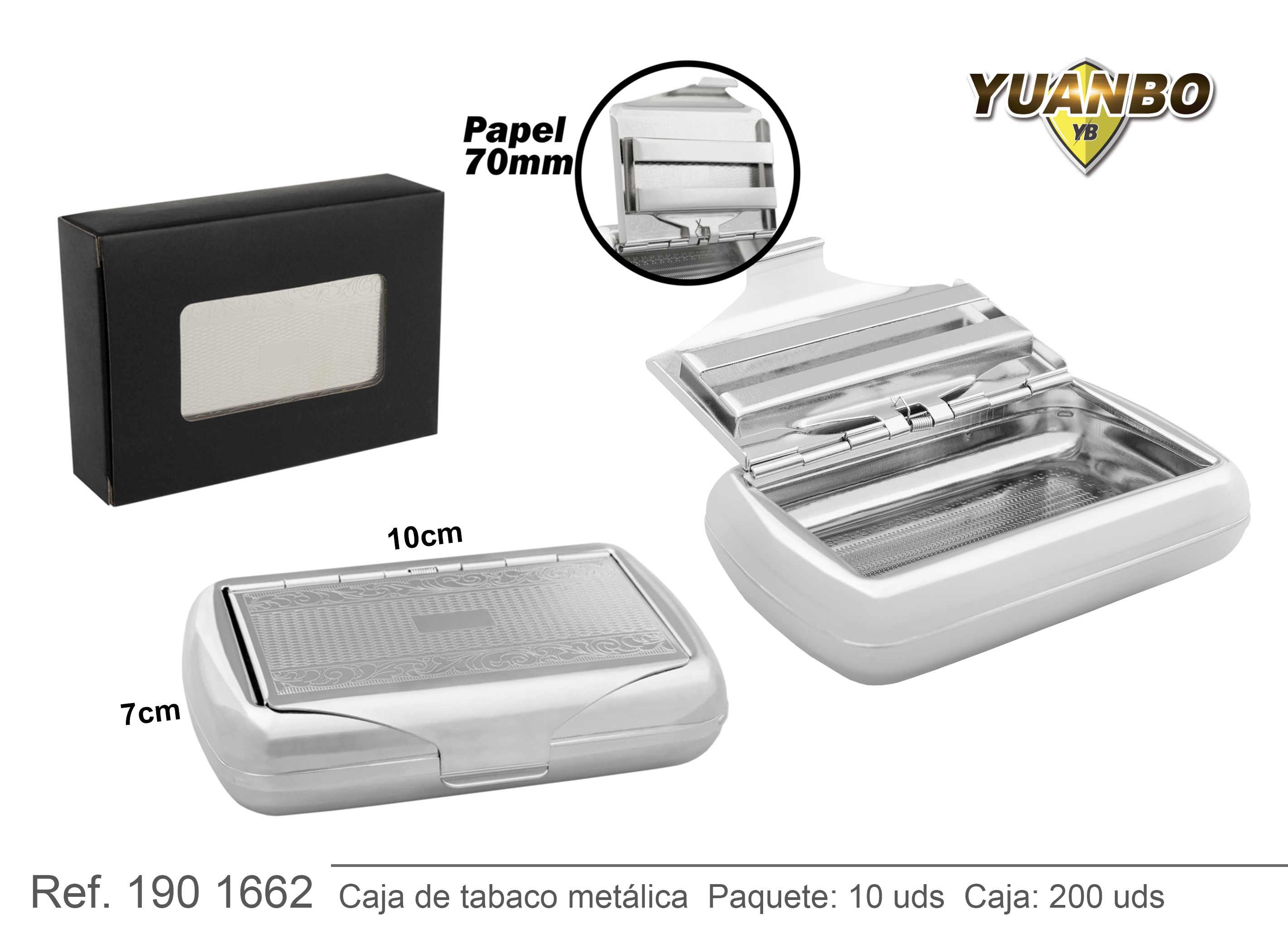 HIBRON, Estuche/Pitillera metalico para tabaco 20 cigarrillos, 56115,1x12 